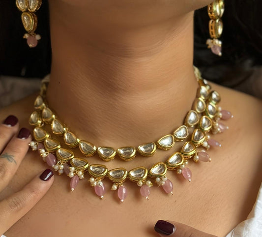 Pink Beaded Kundan Necklace